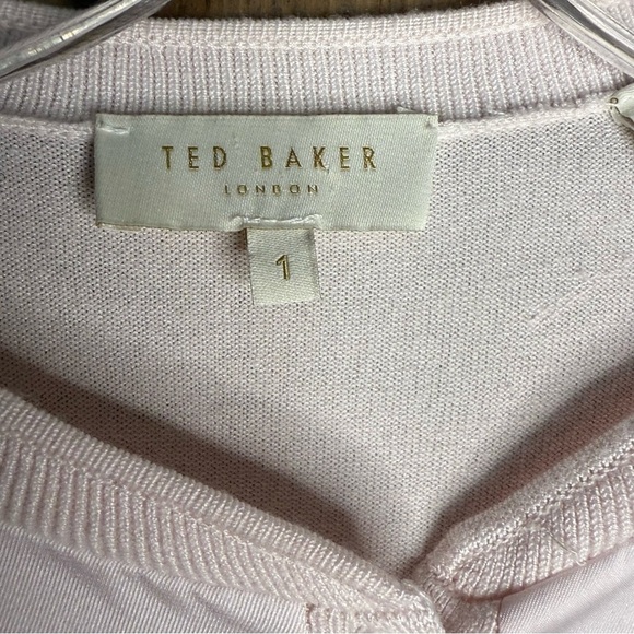 TED BAKER Mixed Media Silky Front Floral Pale Pink Cardigan Sweater Sz 1 (0-2) - Picture 7 of 13